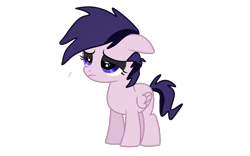 Size: 1920x1200 | Tagged: safe, artist:aonatsu_ki, derpibooru import, oc, oc only, oc:berrywee, pegasus, pony, :c, ears, eyeshadow, female, filly, floppy ears, foal, folded wings, frown, full body, hooves, lidded eyes, makeup, pegasus oc, purple eyes, show accurate, simple background, small wings, solo, standing, tail, transparent background, two toned mane, two toned tail, wings