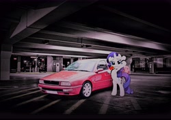 Size: 9792x6864 | Tagged: safe, artist:bluse, derpibooru import, edit, editor:seborarity, rarity, pony, unicorn, blushing, bracelet, car, female, flower, jewelry, maserati, maserati quattroporte, mouth hold, rose, sexy, solo