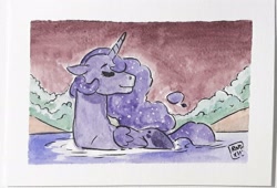 Size: 2242x1526 | Tagged: safe, artist:raph13th, derpibooru import, princess luna, lake, submerged, traditional art, watercolor painting