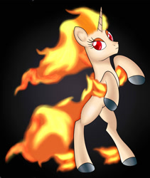 Size: 1900x2250 | Tagged: safe, artist:doublevshivvers, derpibooru import, unicorn, bipedal, colored hooves, pokémon, poképony, rapidash, red eyes