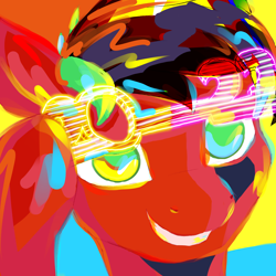 Size: 2048x2048 | Tagged: safe, derpibooru import, oc, oc only, oc:avery, pony, 2022, abstract background, bust, digital art, needs more saturation, portrait, solo, sunglasses