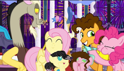 Size: 708x405 | Tagged: safe, derpibooru import, edit, editor:daughteroffluttercord, cheese sandwich, discord, fluttershy, pinkie pie, oc, hybrid, cheesepie, discoshy, female, filly, fireworks, foal, happy new year, holiday, interspecies offspring, male, new year, offspring, parent:cheese sandwich, parent:discord, parent:fluttershy, parent:pinkie pie, parents:cheesepie, parents:discoshy, shipping, straight, vector, vector edit