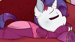 Size: 1280x720 | Tagged: safe, artist:urbanqhoul, derpibooru import, rarity, pony, unicorn, clothes, dress, fainting couch, female, mare, pinkie tales, raripunzel, solo