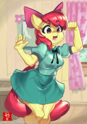 Size: 707x1000 | Tagged: safe, artist:the-nai, derpibooru import, apple bloom, anthro, earth pony, clothes, dress, female, solo