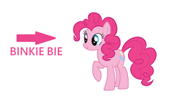 Size: 478x288 | Tagged: safe, derpibooru import, pinkie pie, earth pony, pony, arrow, female, mare, simple background, solo, text, white background, 🅱