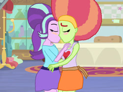 Size: 1084x810 | Tagged: safe, artist:ktd1993, derpibooru import, starlight glimmer, tree hugger, equestria girls, blushing, female, kissing, lesbian, shipping, starhugger