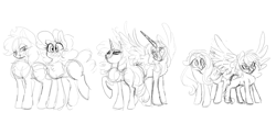 Size: 1280x573 | Tagged: safe, artist:wimsiecal, derpibooru import, applejack, fluttershy, pinkie pie, rainbow dash, rarity, twilight sparkle, twilight sparkle (alicorn), alicorn, pony, mane six, monochrome, sketch