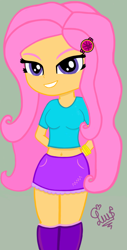 Size: 1080x2134 | Tagged: safe, artist:flutteryaylove, derpibooru import, oc, oc:pink purple, equestria girls, belly button, clothes, drawing, miniskirt, pink hair, simple background, skirt, smiling