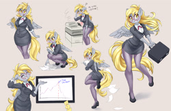 Size: 3691x2400 | Tagged: safe, artist:dstears, derpibooru import, derpy hooves, anthro, pegasus, plantigrade anthro, adorasexy, arm behind head, big breasts, blonde, blouse, blushing, breasts, bubble butt, businessmare, butt, chart, clothes, curvy, cute, derp, derpabetes, derpy loaves, ears, embarrassed, eyelashes, eyes closed, female, floppy ears, glasses, golden eyes, grin, heel pop, high heels, kneeling, legs, looking at you, mare, meganekko, miniskirt, nervous, nervous grin, office, office lady, open mouth, pantyhose, paper, photocopier, question mark, round glasses, secretary, sexy, shoes, side slit, skirt, skirt suit, smiling, smiling at you, stockings, stupid sexy derpy, suit, sweat, sweatdrop, thigh highs, thighs, wide hips