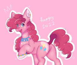 Size: 4000x3384 | Tagged: safe, artist:valkiria, derpibooru import, pinkie pie, earth pony, pony, balloonbutt, butt, female, happy new year, holiday, jewelry, mare, necklace, open mouth, open smile, plot, raised hoof, raised leg, smiling, solo