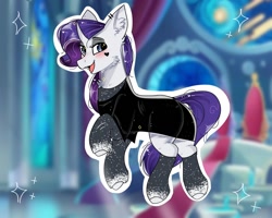 Size: 1000x800 | Tagged: safe, artist:valkiria, derpibooru import, rarity, pony, unicorn, blushing, chest fluff, clothes, cute, dress, ear fluff, ear piercing, earring, ears, eyeshadow, female, goth, jewelry, makeup, mare, open mouth, piercing, raribetes, socks, solo, stockings, tattoo, thigh highs