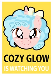 Size: 1969x2824 | Tagged: safe, artist:aleximusprime, derpibooru import, cozy glow, alicorn, pony, alicornified, race swap, simple background, smiling, yellow background