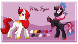 Size: 3840x2160 | Tagged: safe, artist:cainesart, derpibooru import, oc, oc only, oc:petal pyre, kirin, nirik, female, looking at you, rearing, reference sheet, transformation