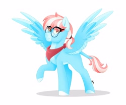 Size: 3783x3142 | Tagged: safe, artist:rand-dums, derpibooru import, oc, oc only, pegasus, pony, bandana, commission, female, glasses, pegasus oc, simple background, solo, spread wings, white background, wings