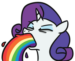 Size: 380x311 | Tagged: safe, artist:jargon scott, derpibooru import, rarity, pony, unicorn, bust, ears, eyes closed, eyeshadow, female, floppy ears, mare, open mouth, puking rainbows, rainbow, simple background, solo, vomiting, white background