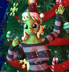 Size: 1385x1440 | Tagged: safe, artist:arcanetesla, derpibooru import, oc, oc:mysti tesla, anthro, 3d, cute, happy new year, holiday, snow, snowfall, solo, source filmmaker