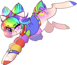 Size: 987x828 | Tagged: safe, artist:nazori, derpibooru import, oc, oc only, earth pony, pony, bow, clothes, colored hooves, earth pony oc, multicolored hair, one eye closed, rainbow hair, simple background, smiling, solo, tail, tail bow, transparent background, wink