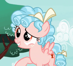 Size: 800x726 | Tagged: safe, derpibooru import, screencap, cozy glow, pegasus, pony, marks for effort, season 8, spoiler:s08, animated, bow, cozybetes, cropped, curly hair, curly mane, cute, female, filly, foal, freckles, gif, puppy dog eyes, ribbon, small wings, solo, talking, tree, wings