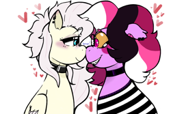 Size: 1500x1000 | Tagged: safe, artist:dsstoner, oc, oc:hrukii, bat pony, pegasus, pony, black choker, black eyeshadow, blushing, boop, choker, clothes, duo, duo female, ear piercing, earring, eyeshadow, female, glasses, jewelry, lesbian, looking at each other, looking at someone, looking into each others eyes, mare, noseboop, pegasus oc, piercing, ponysona, shipping