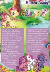 Size: 700x994 | Tagged: safe, derpibooru import, skywishes, sunny daze (g3), tiddlywink, tra-la-la, zipzee, breezie, pony, g3, blown way!, bumbleberry, comic, greener than green meadow, kite, official, official comic, star surprise, string, text