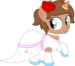 Size: 2554x2272 | Tagged: safe, artist:peternators, derpibooru import, oc, oc only, oc:heroic armour, pony, clothes, collar, colt, crossdressing, dress, fake eyelashes, femboy, flower, flower filly, foal, frilly socks, horn, horn ring, jewelry, male, raised hoof, raised leg, ring, rose, shoes, simple background, socks, solo, thigh highs, transparent background