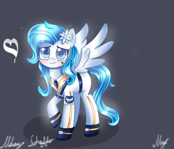 Size: 2450x2100 | Tagged: safe, artist:opal_radiance, derpibooru import, oc, pegasus, pony, 2020, clothes, dark background, eyelashes, female, flower, flower in hair, heart, mare, pegasus oc, pictogram, signature, smiling, wings