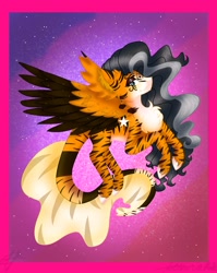 Size: 1180x1482 | Tagged: safe, artist:teonnakatztkgs, derpibooru import, oc, oc only, pegasus, pony, colored wings, flying, night, outdoors, pegasus oc, solo, stars, two toned wings, wings