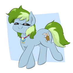 Size: 500x500 | Tagged: safe, artist:dendollae, derpibooru import, oc, oc only, oc:nessy gouge, earth pony, pony, abstract background, cute, earth pony oc, eyes closed, female, full body, hooves, jewelry, mare, necklace, smiling, solo, tail, two toned mane, two toned tail