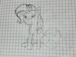 Size: 2448x1851 | Tagged: safe, artist:naturajellyfish, derpibooru import, rarity, pony, unicorn, doodle, ears, eyeshadow, floppy ears, graph paper, grid, horn, irl, irl photo, lidded eyes, makeup, no tail, notebook, old photo, photo, rarity is not amused, simple background, sitting, traditional art, unamused, white background