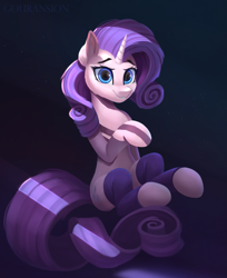 Size: 1747x2137 | Tagged: safe, artist:foxpit, derpibooru import, rarity, pony, unicorn, clothes, female, leg warmers, looking at you, mare, simple background, solo, stockings, thigh highs