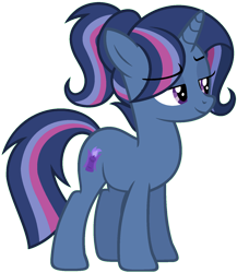 Size: 1372x1580 | Tagged: safe, artist:camomiie, derpibooru import, oc, oc only, oc:phantasia, pony, unicorn, base used, eyebrows, eyebrows visible through hair, eyelashes, female, full body, hooves, horn, lidded eyes, magical lesbian spawn, mare, multicolored mane, multicolored tail, offspring, parent:trixie, parent:twilight sparkle, parents:twixie, purple eyes, show accurate, simple background, smiling, solo, standing, tail, transparent background, unicorn oc
