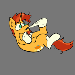 Size: 3000x3000 | Tagged: safe, artist:fumalunga, derpibooru import, sunburst, pony, unicorn, clothes, facial hair, funny, goatee, gray background, high res, horn, lying down, male, no pupils, on back, simple background, socks, solo, stallion