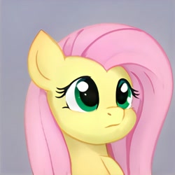 Size: 1024x1024 | Tagged: safe, artist:thisponydoesnotexist, derpibooru import, bust, cute, gray background, green eyes, neural network, not fluttershy, portrait, simple background, solo