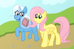 Size: 3708x2488 | Tagged: safe, artist:xppp1n, fluttershy, trixie, pegasus, unicorn, female, mare, pretzel