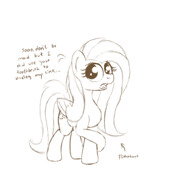 Size: 2000x2000 | Tagged: safe, artist:dafiltafish, derpibooru import, pegasus, pony, dialogue, female, flitterheart, mare, monochrome, sketch, solo