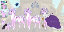 Size: 1280x656 | Tagged: safe, artist:malinraf1615, derpibooru import, diamond tiara, earth pony, pony, clothes, coat markings, dappled, dress, female, mare, older, reference sheet, solo