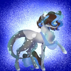 Size: 1500x1500 | Tagged: safe, artist:teonnakatztkgs, derpibooru import, oc, oc only, earth pony, pony, abstract background, chest fluff, earth pony oc, hair over eyes, raised hoof, raised leg, solo