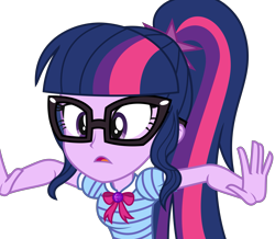 Size: 3641x3178 | Tagged: safe, artist:sketchmcreations, derpibooru import, sci-twi, twilight sparkle, better together, equestria girls, holidays unwrapped, bowtie, confused, female, frown, geode of telekinesis, glasses, high res, magical geodes, open mouth, simple background, solo, the cider louse fools, transparent background, vector