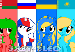 Size: 1084x758 | Tagged: safe, artist:jxst-bleo, derpibooru import, oc, oc only, pony, belarus, kazakhstan, nation ponies, ponified, russia, ukraine