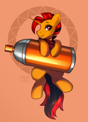 Size: 2258x3111 | Tagged: safe, artist:sugarstar, derpibooru import, oc, oc only, oc:selest light, pony, unicorn, high res, horn, looking at you, male, smiling, smiling at you, solo, spray can, stallion, unicorn oc