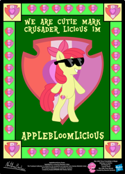 Size: 758x1054 | Tagged: safe, artist:strykarispeeder, derpibooru import, part of a set, apple bloom, earth pony, pony, apple bloomlicious, bipedal, female, filly, foal, solo, sunglasses, twilightlicious