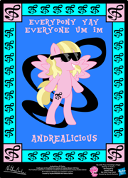 Size: 758x1054 | Tagged: safe, artist:strykarispeeder, derpibooru import, oc, oc only, oc:andrea libman, pegasus, pony, andrea libman, andrealicious, bipedal, female, mare, sunglasses, twilightlicious