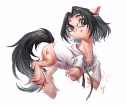 Size: 2048x1718 | Tagged: safe, artist:paipaishuaige, derpibooru import, oc, oc only, earth pony, pony, chest fluff, clothes, commission, cute, female, glasses, hoodie, looking at you, mare, smiling, solo, traditional art, unshorn fetlocks