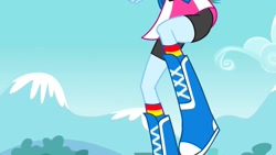 Size: 1280x720 | Tagged: safe, derpibooru import, screencap, rainbow dash, human, equestria girls, equestria girls (movie), boots, cargo shorts, clothes, female, legs, lower body, pictures of legs, shoes, skirt, solo