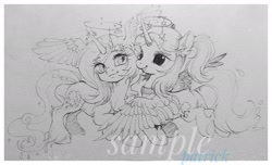 Size: 2171x1319 | Tagged: safe, artist:paipaishuaige, derpibooru import, oc, oc only, alicorn, pony, chest fluff, commission, smiling, traditional art, unshorn fetlocks, watermark, wing ears, wings