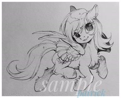 Size: 2048x1660 | Tagged: safe, artist:paipaishuaige, derpibooru import, oc, oc only, pegasus, pony, chest fluff, commission, flying, looking at you, smiling, spread wings, traditional art, watermark, wings