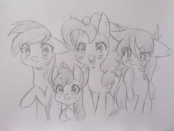 Size: 2048x1536 | Tagged: safe, artist:artellys, derpibooru import, apple bloom, pinkie pie, rainbow dash, oc, oc:lilac bubbles, earth pony, pegasus, pony, female, filly, foal, mare, traditional art