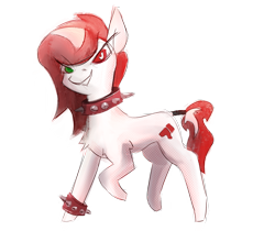 Size: 1736x1458 | Tagged: safe, artist:s410, derpibooru import, oc, oc:ryd, pony, collar, dislike, female, heterochromia, mare, no pupils, ponified, return youtube dislike, simple background, solo, spiked collar, spiked wristband, tail, tail wrap, transparent background, wristband