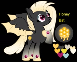 Size: 1394x1114 | Tagged: safe, artist:teonnakatztkgs, derpibooru import, oc, oc only, alicorn, bat pony, pony, base used, bat pony oc, bat wings, black background, colored wings, female, mare, reference sheet, simple background, smiling, solo, two toned wings, wings