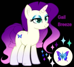 Size: 1117x1017 | Tagged: safe, artist:teonnakatztkgs, derpibooru import, oc, oc only, butterfly, pony, unicorn, base used, black background, female, horn, makeup, mare, reference sheet, simple background, solo, unicorn oc